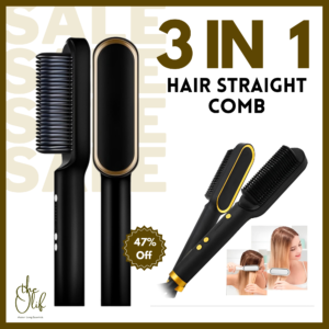 3 in 1 Hair Straightener Comb – Temperature Control Brush for Straightening, Curling & Styling Hair