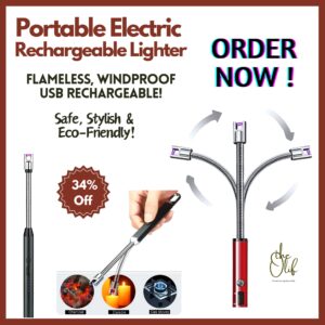 Portable Electric Rechargeable Lighter – Flameless Windproof USB Lighter for Candles, Kitchen, and Outdoor Use