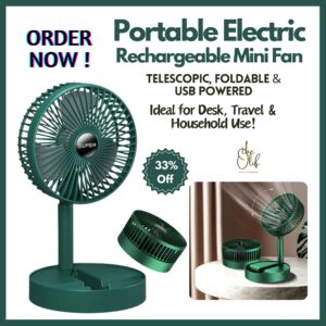 Portable Electric Rechargeable Mini Fan – USB Powered Telescopic Fan for Office, Home, and Travel Use